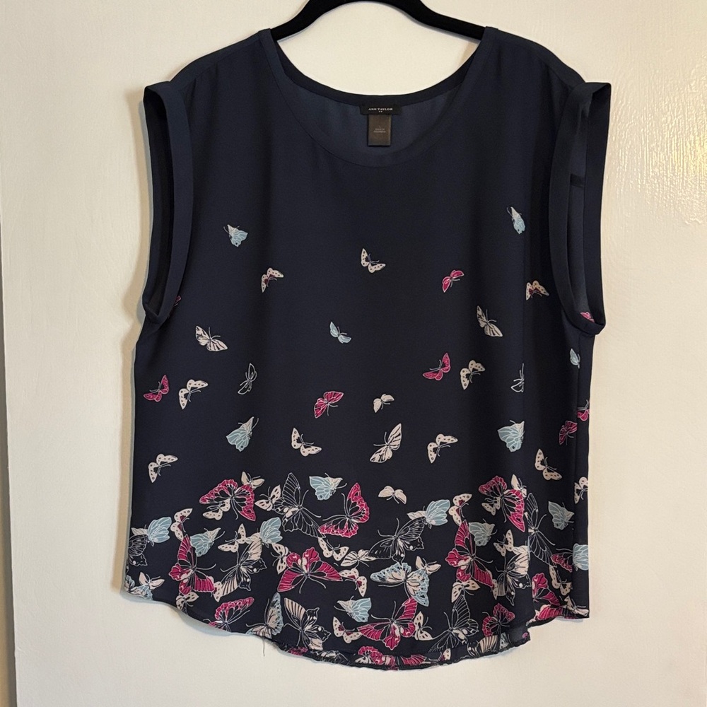 Ann Taylor Navy Top with Butterflies